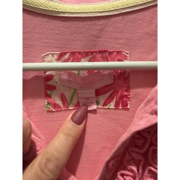 Lilly Pulitzer Collared Short Sleeve Ruffle Neck Shirt Dress Pink Casual Preppy - Picture 2 of 5